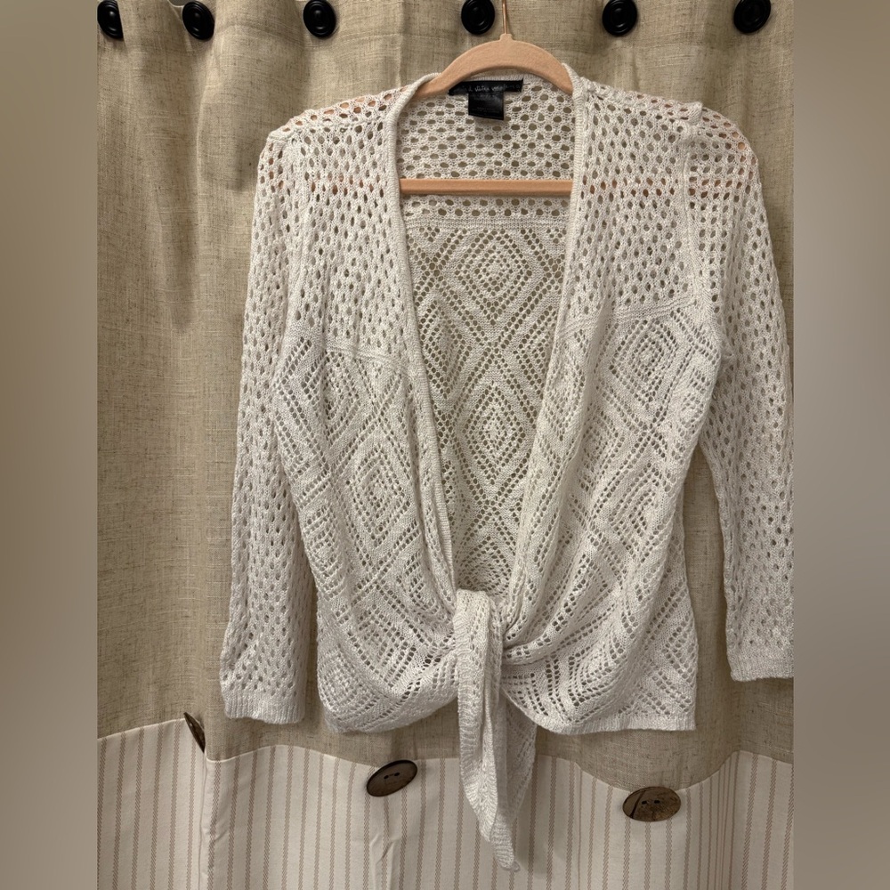 United States Sweaters White Open-Knit Cardigan